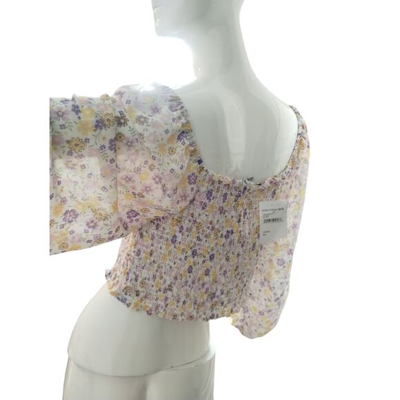 Love Tree Women's Size Large Floral Crop  Smocked Square Neck Summer Boho Top - Picture 2 of 12